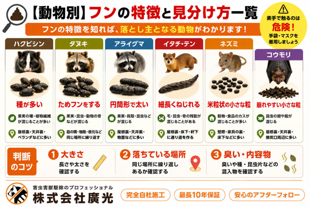 【動物別】フンの特徴と見分け方一覧