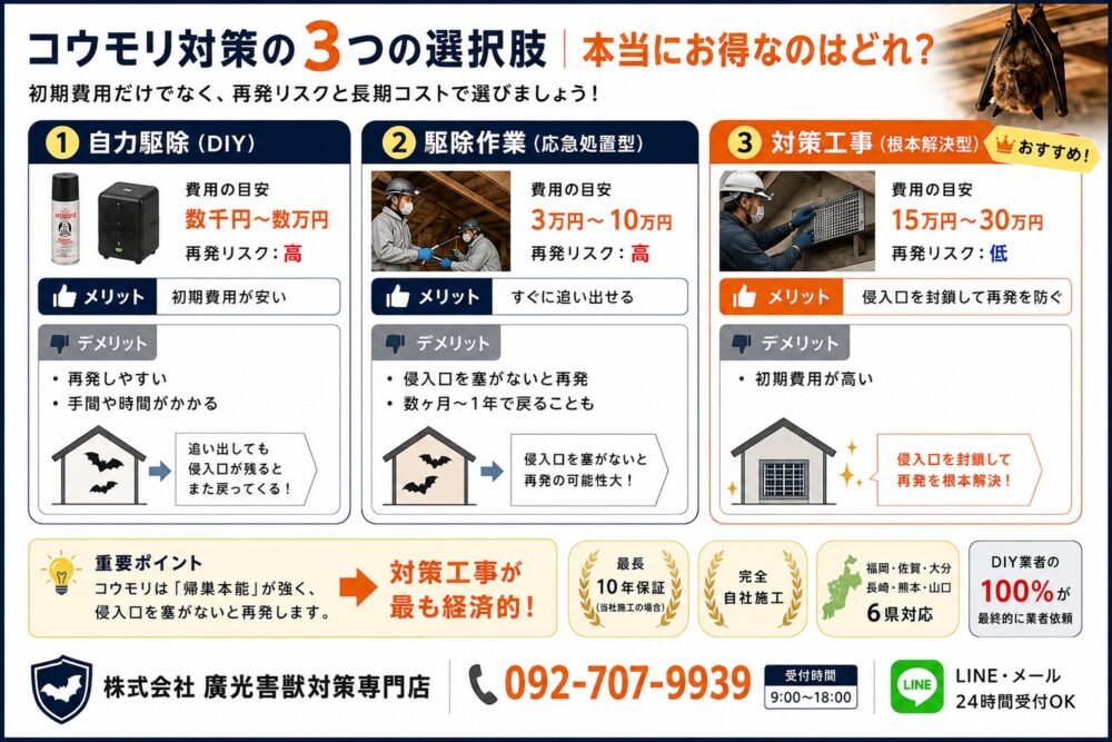 コウモリ対策の3つの選択肢
