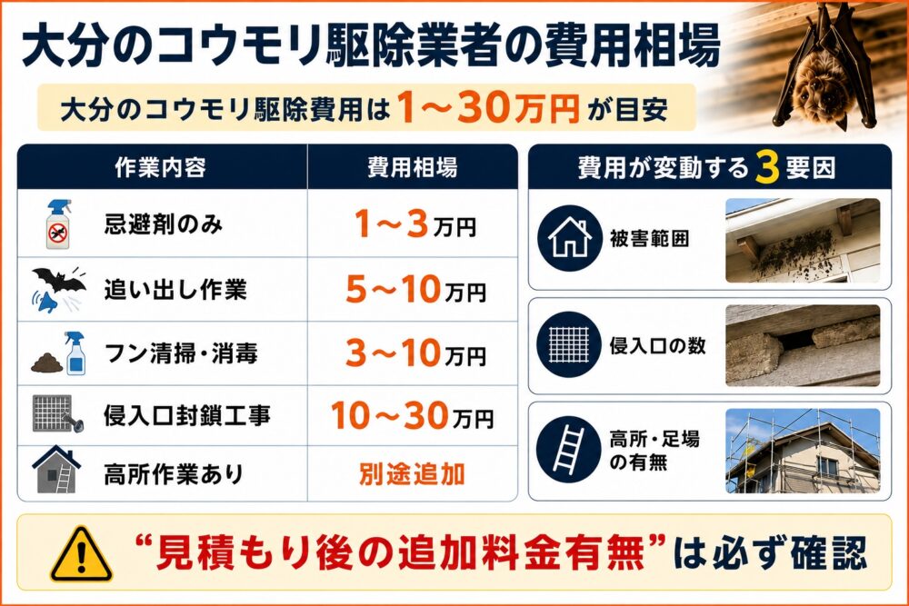 大分のコウモリ駆除業者の費用相場