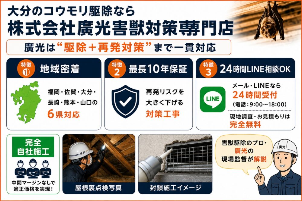 大分のコウモリ駆除なら株式会社廣光害獣対策専門店