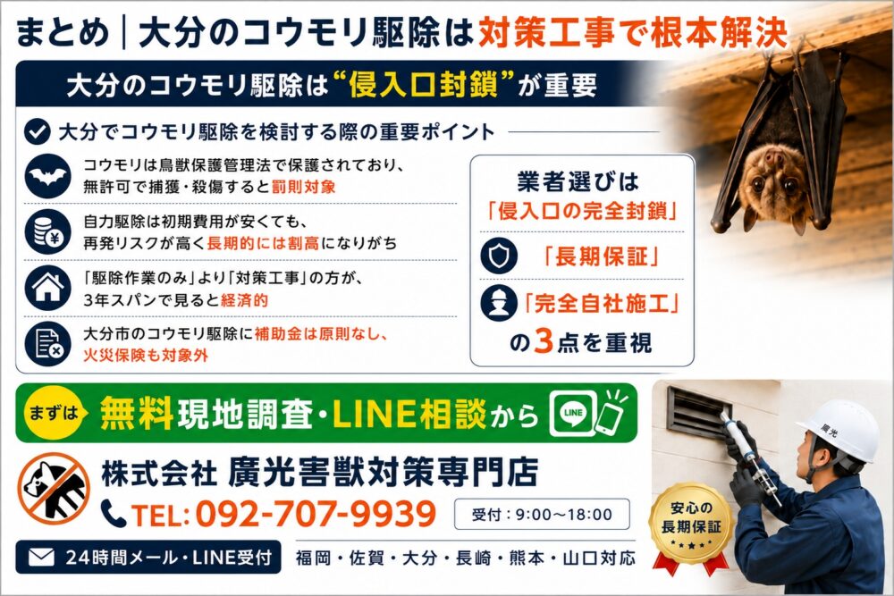 まとめ|大分のコウモリ駆除は対策工事で根本解決