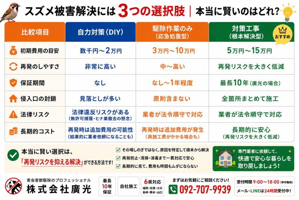 スズメ被害解決には3つの選択肢