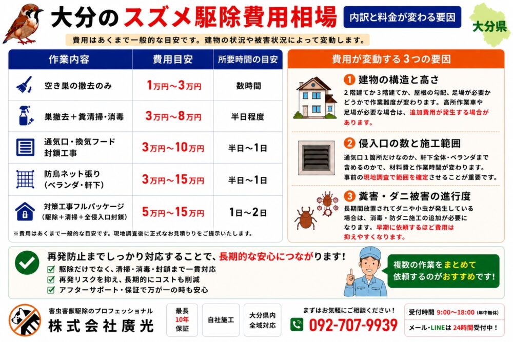 大分のスズメ駆除費用相場