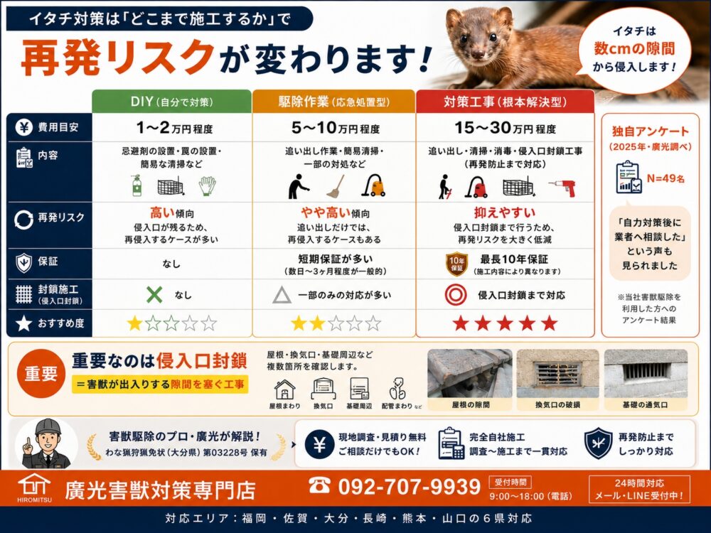 イタチ対策には3つの選択肢|本当に必要なのはどれか