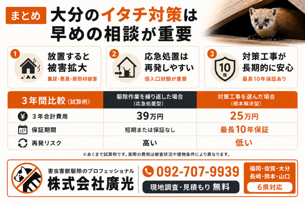 大分でイタチ駆除のまとめ