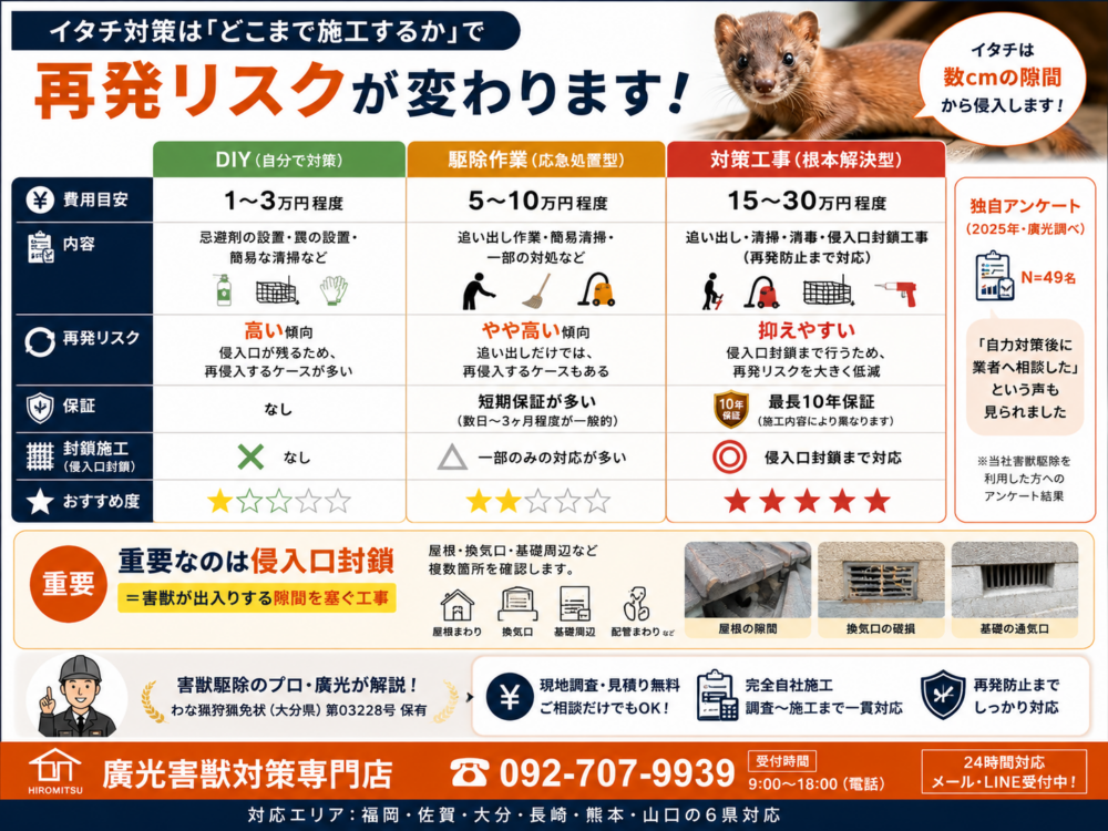 イタチ対策には3つの選択肢|本当に必要なのはどれか