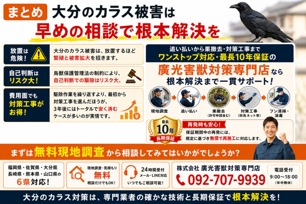 まとめ｜大分のカラス被害は早めの相談で根本解決を