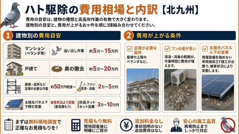 ハト駆除の費用相場と内訳【北九州】