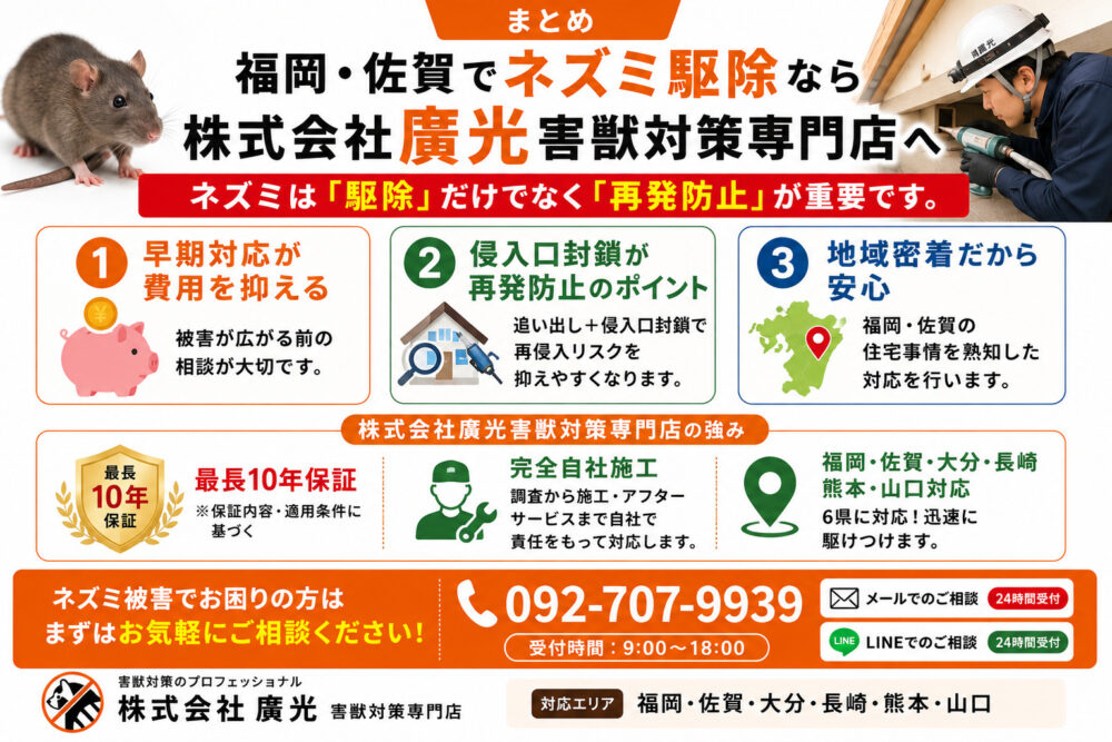 まとめ|福岡・佐賀でネズミ駆除なら株式会社廣光害獣対策専門店へ