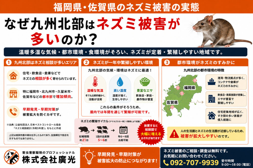 福岡県・佐賀県のネズミ被害の実態|なぜ九州北部は被害が多いのか