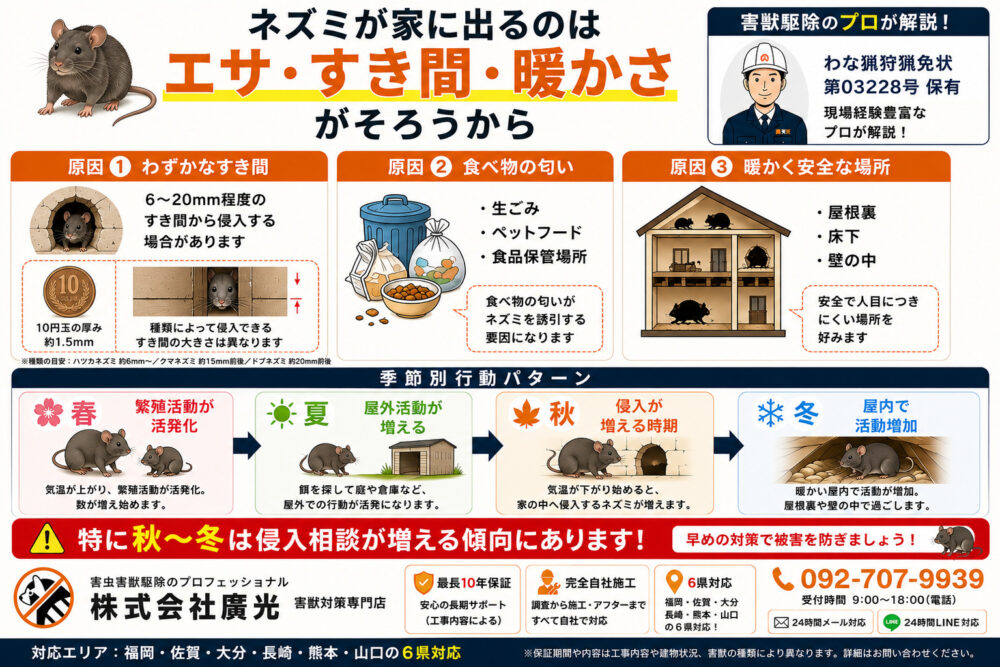 ネズミが出る原因と季節別行動パターン