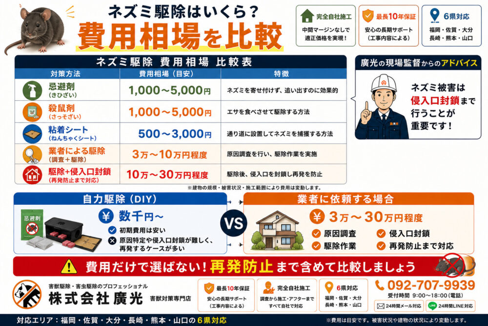 ネズミ駆除にかかる費用と相場を調査