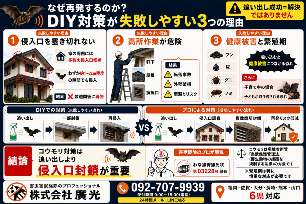 自力でのコウモリ対策が失敗しやすい理由