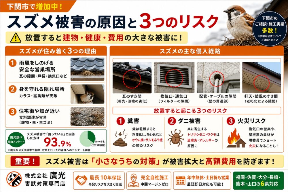 下関のスズメ被害の原因と3つのリスク