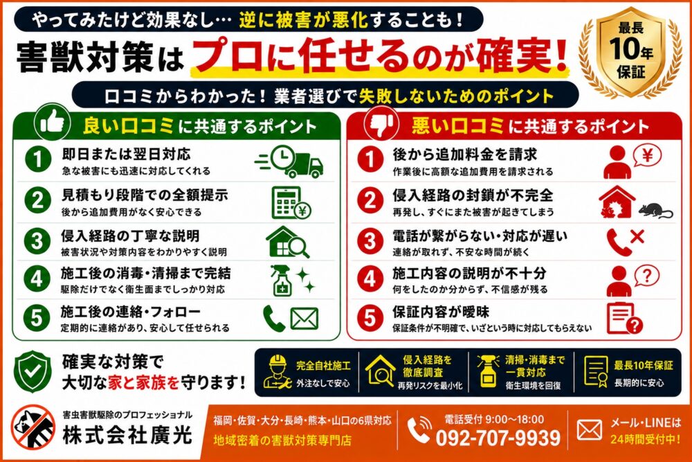 口コミから見える「信頼できる害獣駆除業者」の5つの特徴