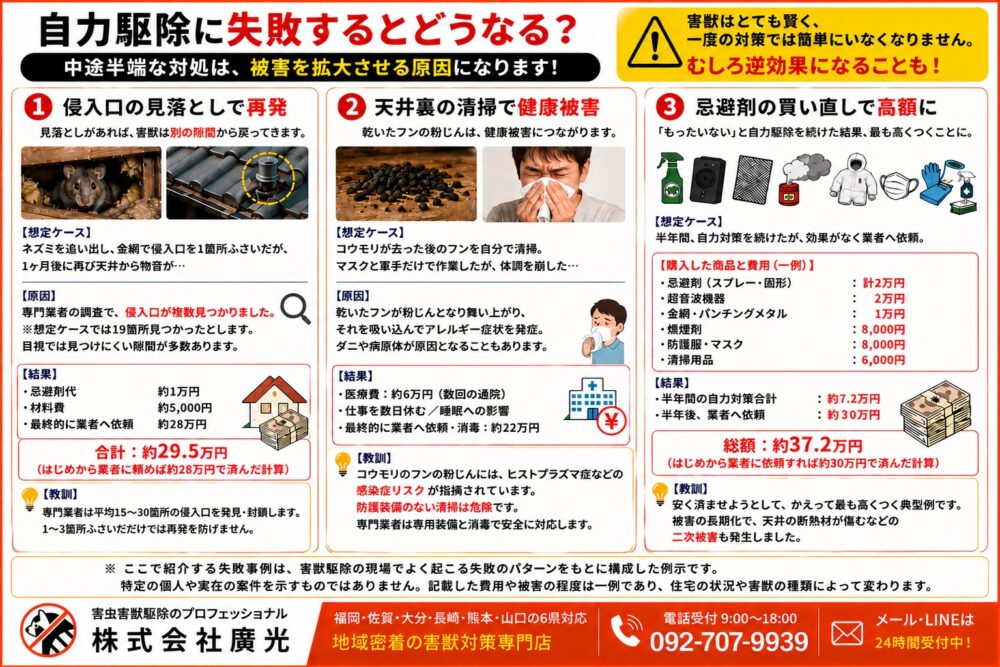 自力駆除の失敗事例とリスク｜なぜ再発率が非常に高いのか