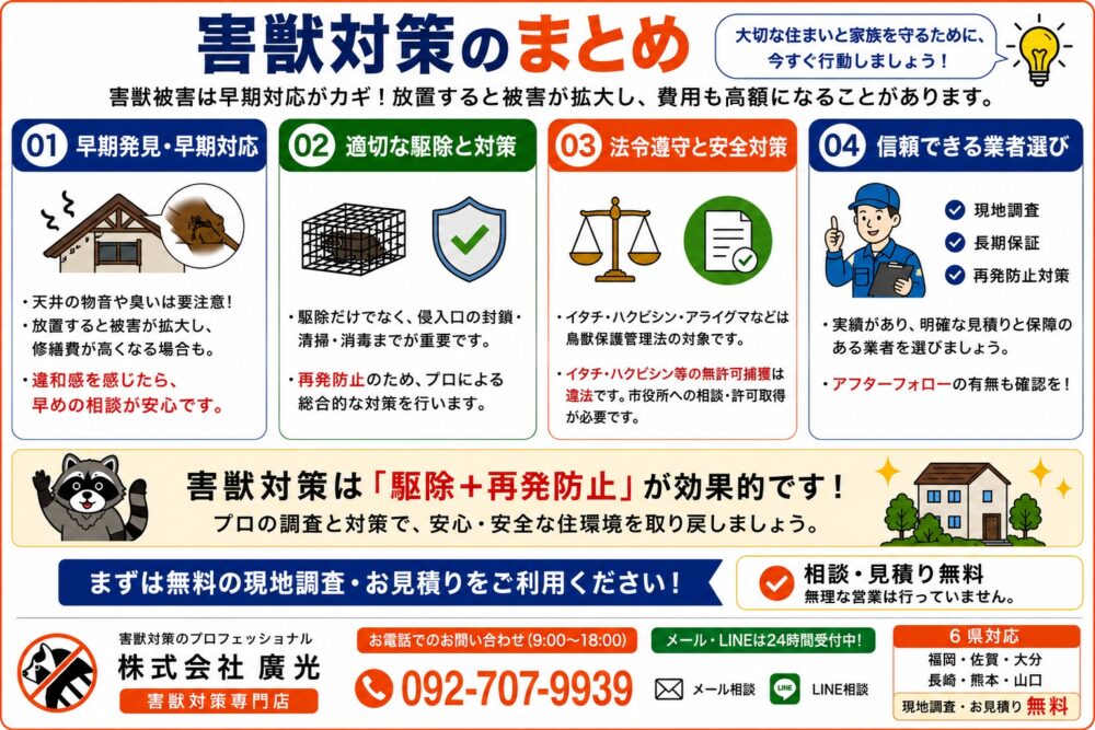 まとめ｜小動物駆除は早めの対策が被害拡大を防ぐ