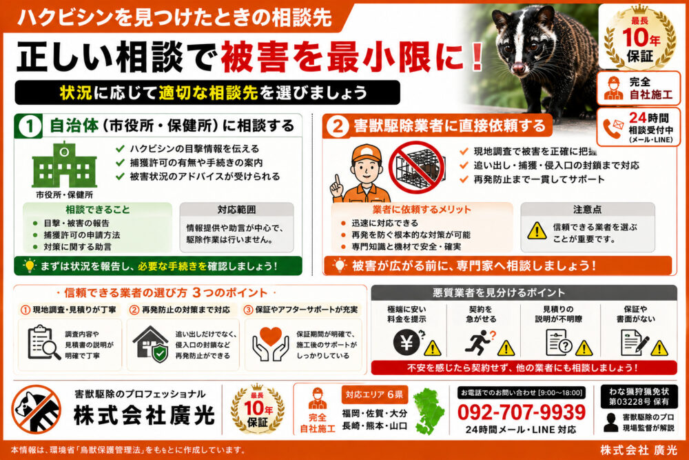 ハクビシンを見つけたときの相談先