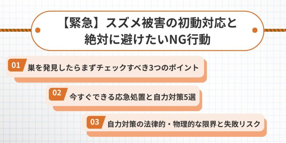 【緊急】スズメ被害の初動対応と絶対に避けたいNG行動