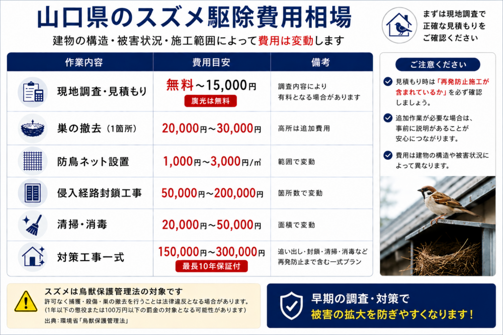 山口県のスズメ駆除費用相場