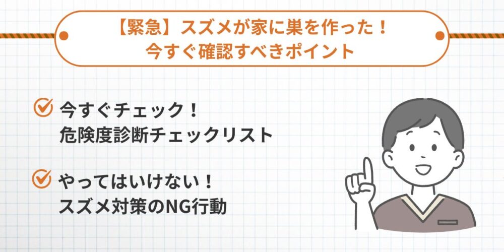 【緊急】スズメが家に巣を作った!今すぐ確認すべきポイント