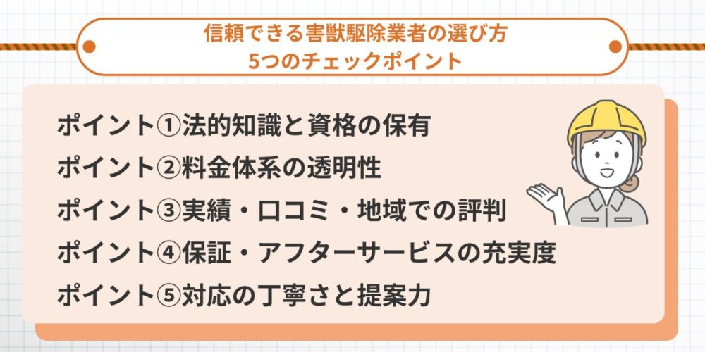 信頼できる害獣駆除業者の選び方|5つのチェックポイント