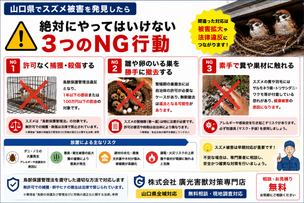 山口県 スズメ駆除 NG行動