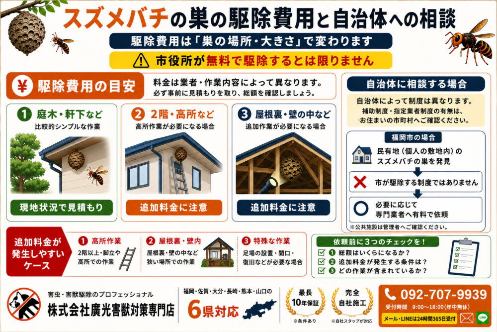 スズメバチの巣の駆除費用と市役所への相談