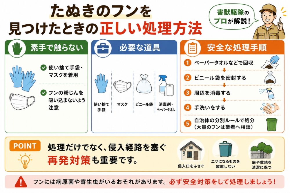 たぬきのフンを見つけたときの正しい処理方法