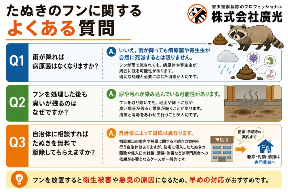 たぬきのフンに関するよくある質問