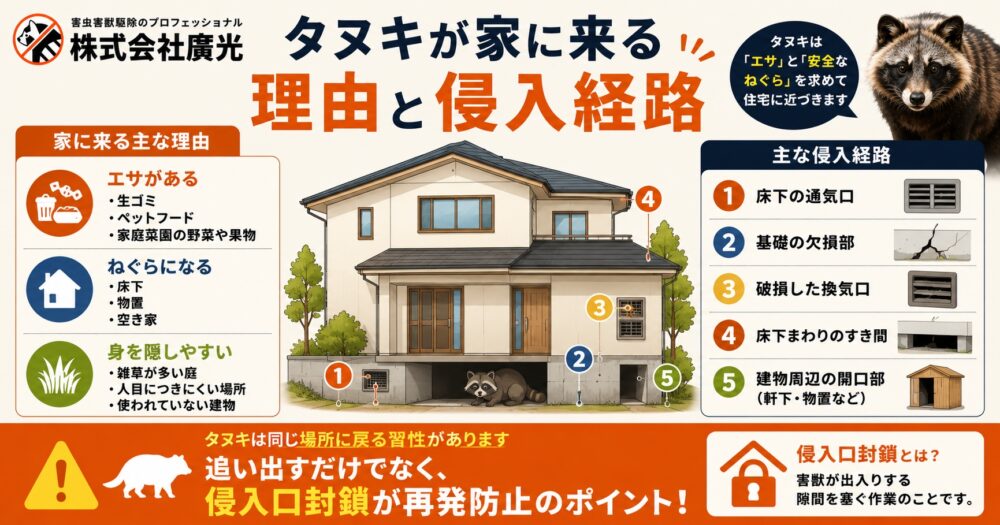 タヌキが家に来る理由と侵入経路