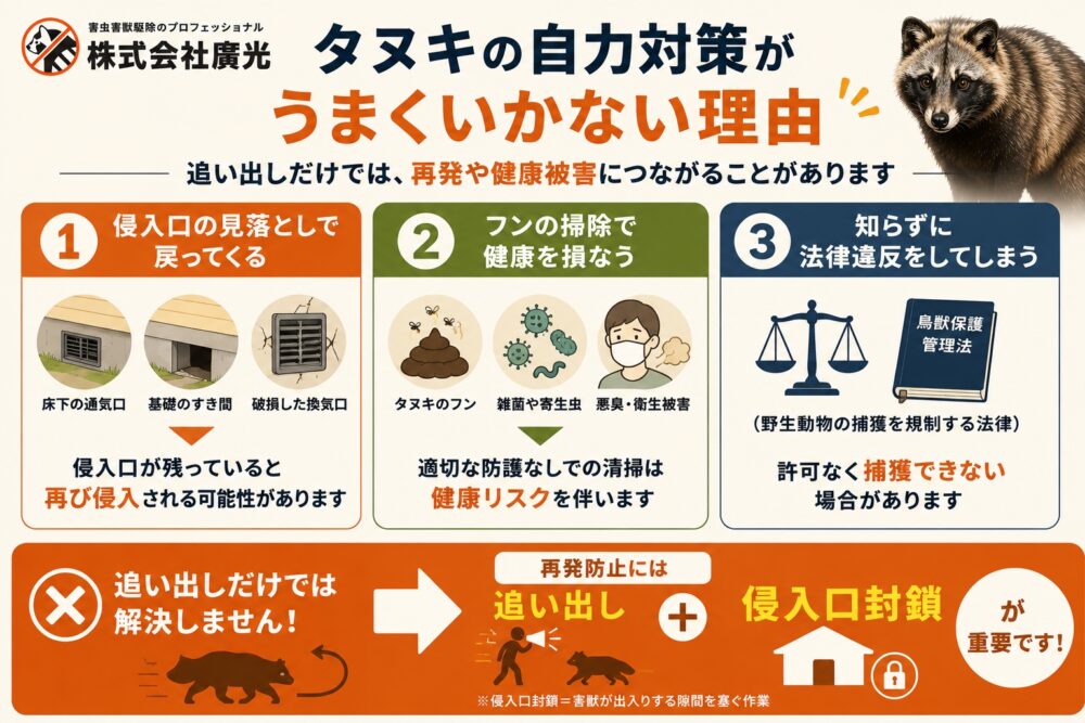タヌキの自力対策がうまくいかない理由