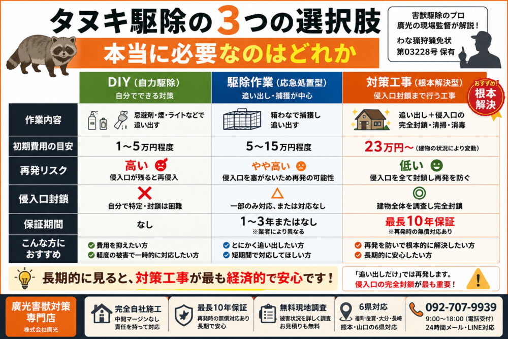 タヌキ駆除の3つの選択肢｜本当に必要なのはどれか