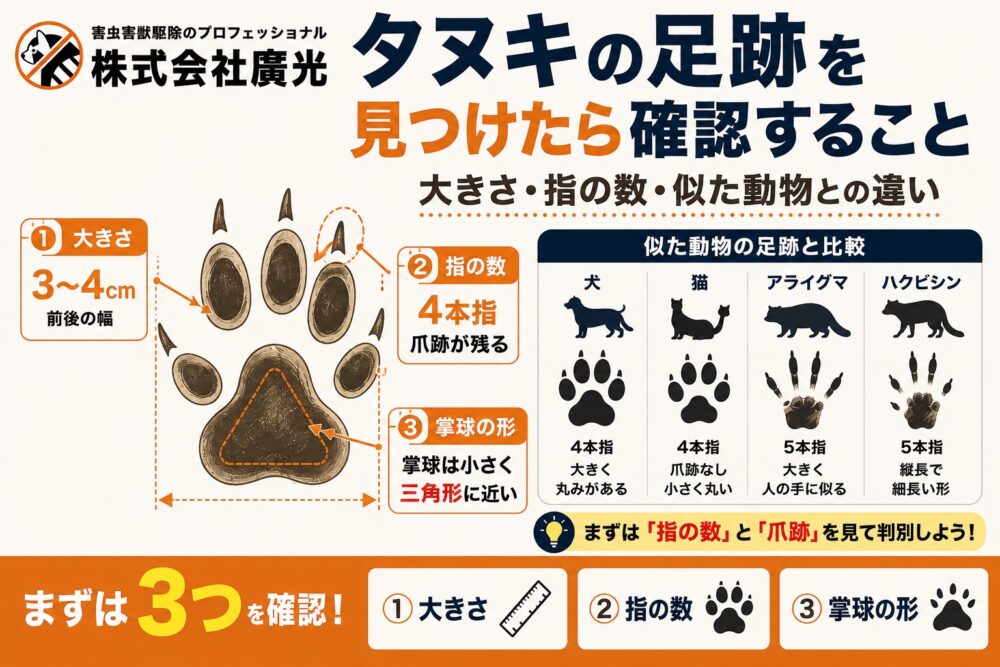 タヌキの足跡を見つけたら確認すること｜大きさ・指の数・似た動物との違い