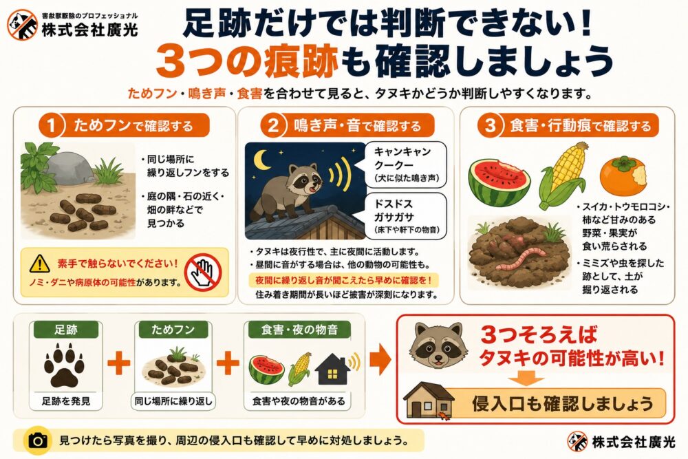 足跡だけでは判断できない?タヌキを見分ける3つのポイント