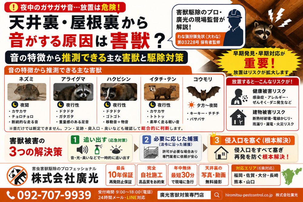 天井裏から音がする原因は害獣？音の種類で見分ける方法と駆除対策