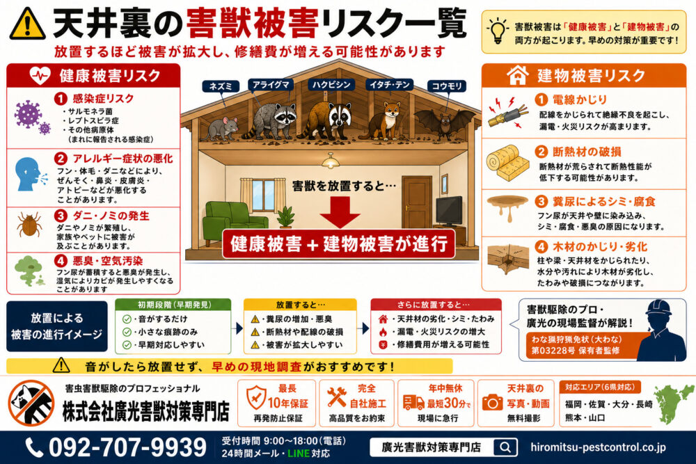 天井裏の害獣被害リスク一覧