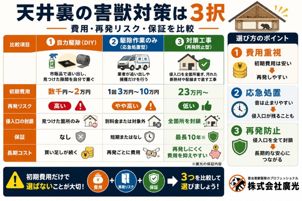 天井裏の害獣対策は3択