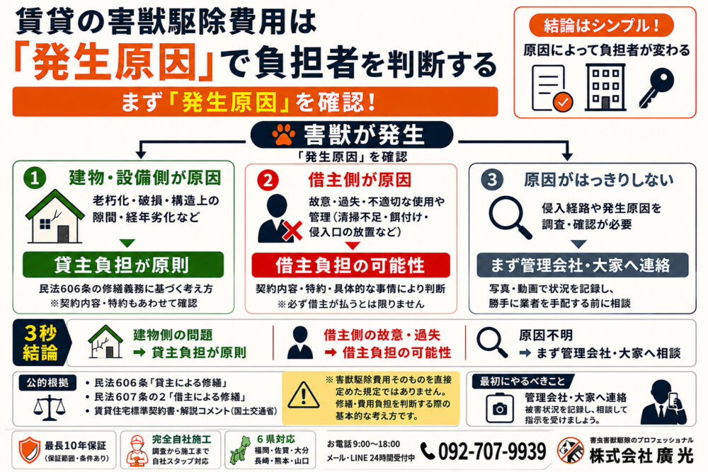 賃貸の害獣駆除費用は誰が払う?結論は「原因」で決まる