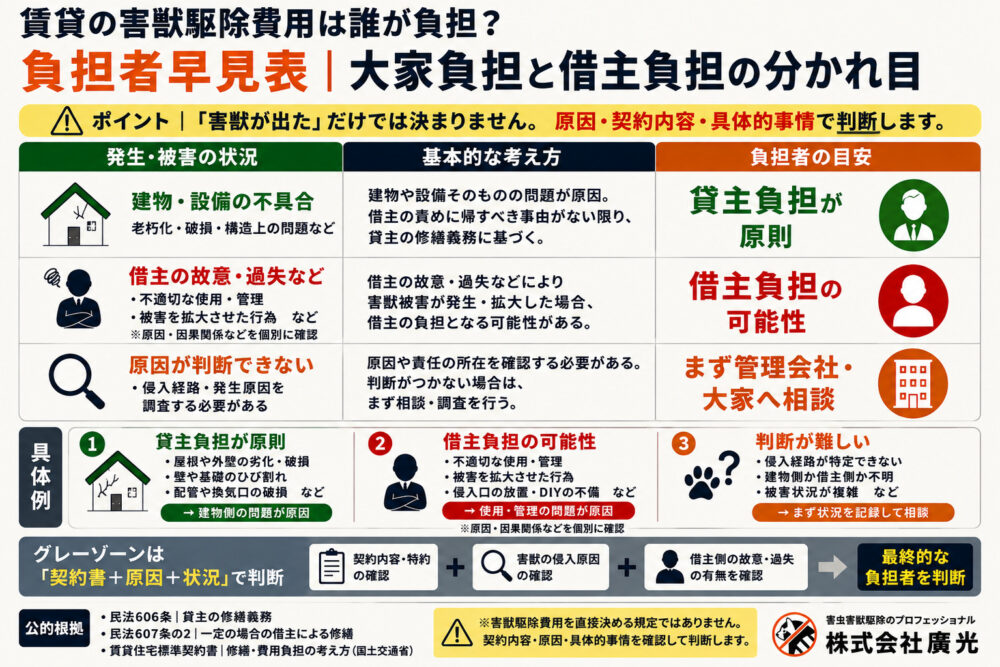 負担者早見表|大家負担と借主負担の分かれ目