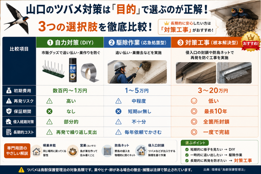 山口　ツバメ対策　3つの選択肢