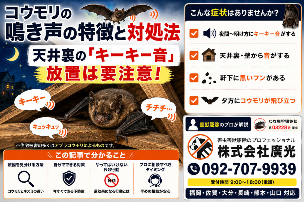 コウモリの鳴き声の特徴と対処法|天井裏のキーキー音を徹底解説