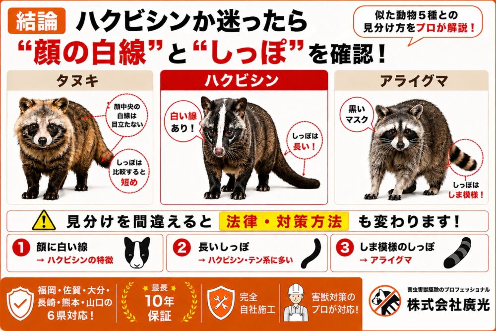 ハクビシンに似ている動物5種|タヌキ・アライグマとの見分け方を解説