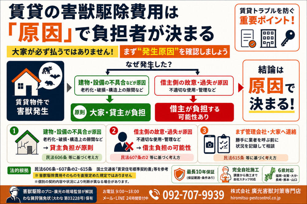 賃貸の害獣駆除費用は誰が払う?大家と借主の負担を法的根拠から解説