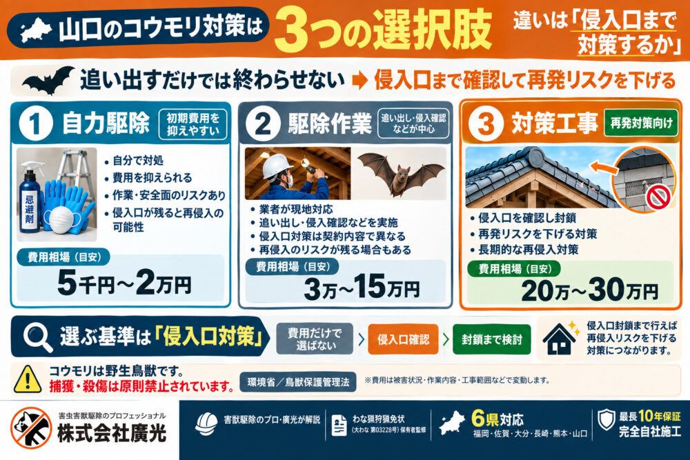 山口のコウモリ対策には3つの選択肢｜本当に必要なのはどれ？