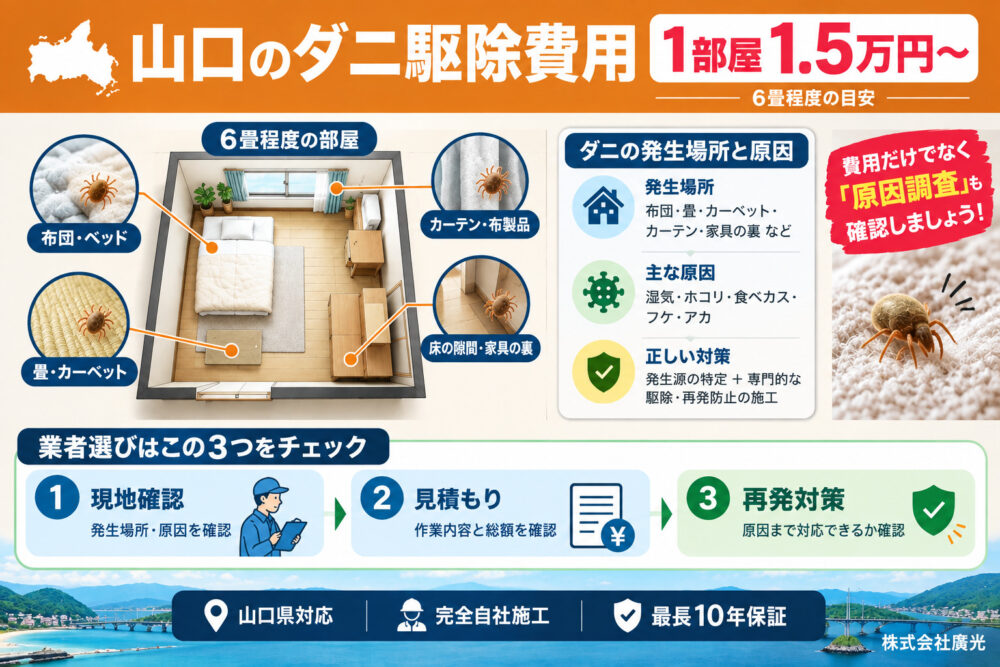 山口のダニ駆除費用相場｜1部屋1.5万円〜と失敗しない業者の選び方