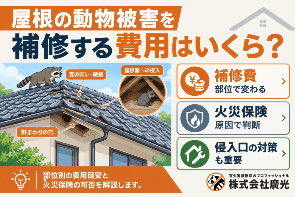 屋根の動物被害を補修する費用はいくら？部位別の目安と火災保険の可否