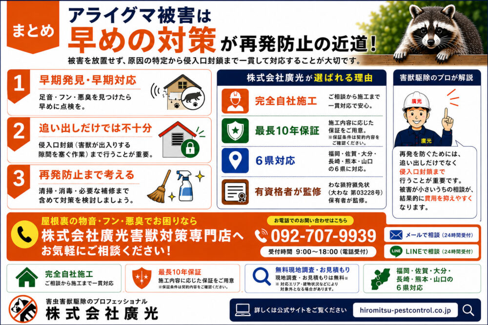 まとめ|福岡・佐賀のアライグマ駆除は株式会社廣光害獣対策専門店へ