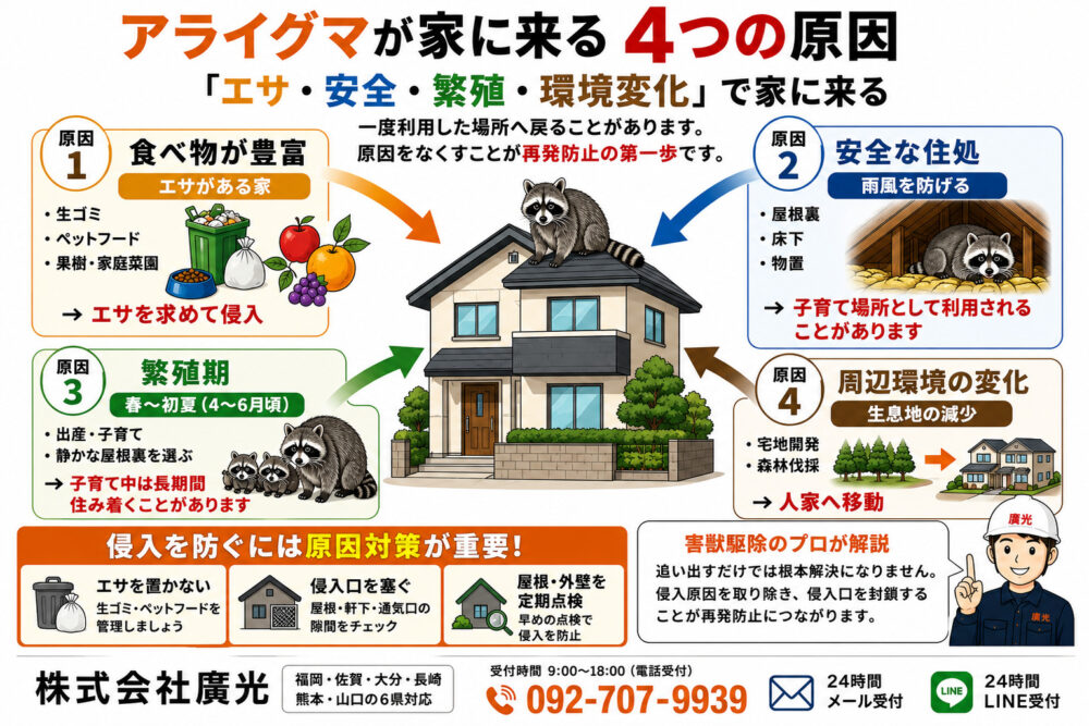 アライグマが家に来る4つの原因