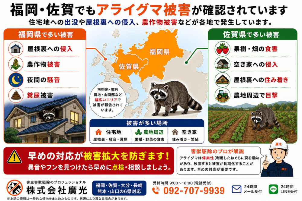 福岡・佐賀エリアのアライグマ被害の実態